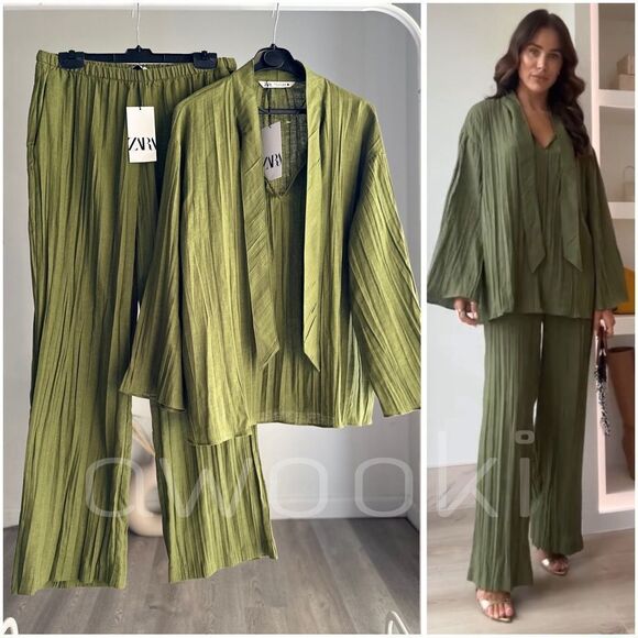 Zara Linen Blend Co-Ord Set New ZW Collection Green - Picture 1 of 8